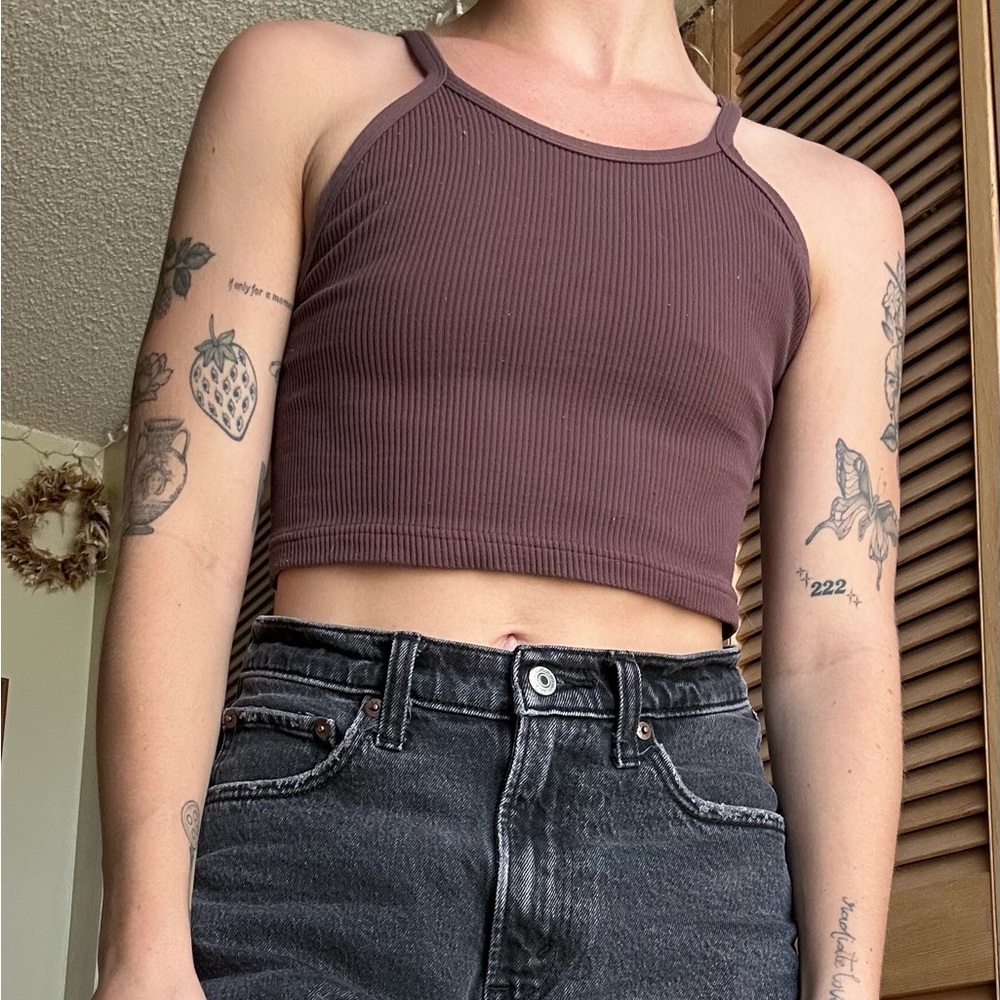 Free People FP Movement Happiness Runs Long Crop Tank in Burgundy, Size XS/Small